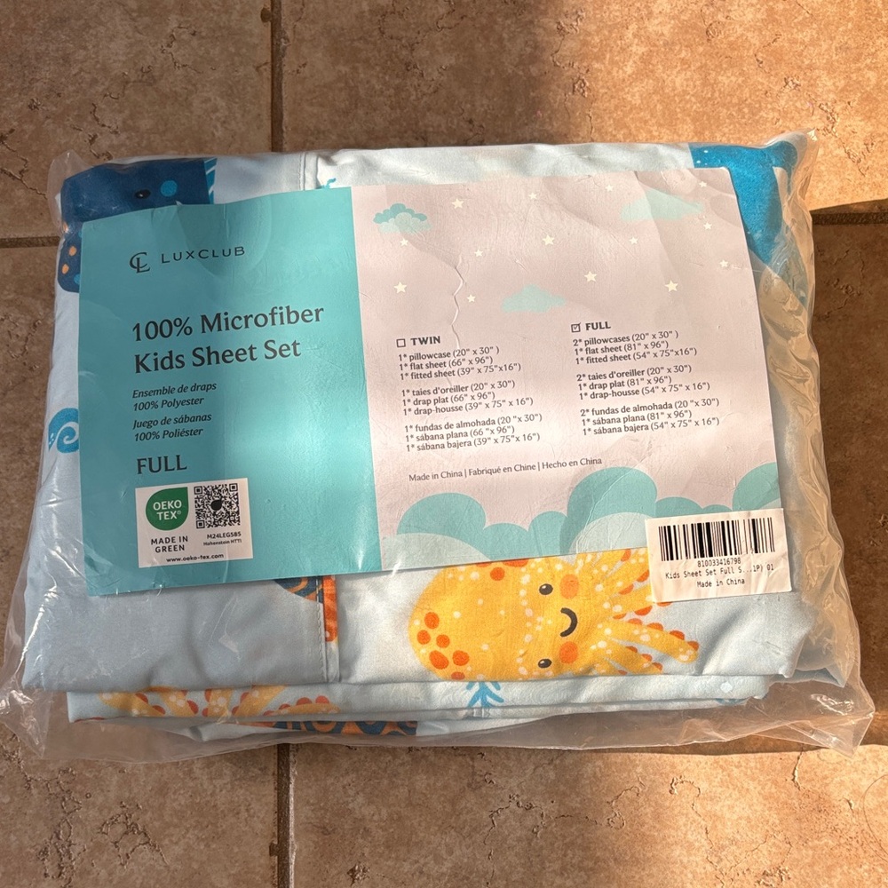 Kids Sheet Set - Full, Light Blue with Fun Designs